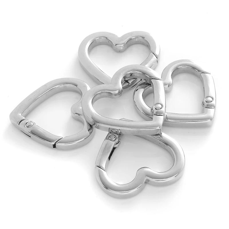 5Pcs/lot 25mm Metal Heart Shape Spring Clasps Openable Carabiner Keychain Bag Clips Hook Dog Chain Buckles Connector Accessories