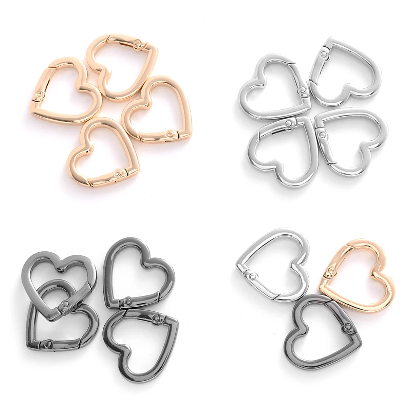 5Pcs/lot 25mm Metal Heart Shape Spring Clasps Openable Carabiner Keychain Bag Clips Hook Dog Chain Buckles Connector Accessories