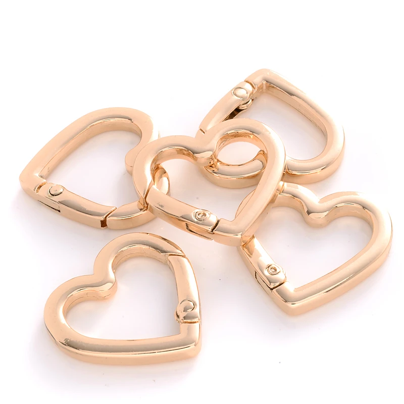 5Pcs/lot 25mm Metal Heart Shape Spring Clasps Openable Carabiner Keychain Bag Clips Hook Dog Chain Buckles Connector Accessories