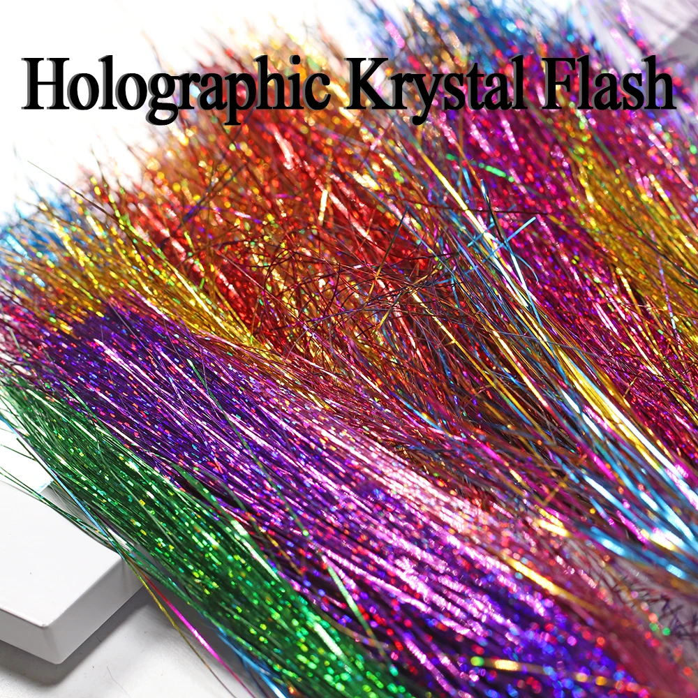 ICERIO Soft Holographic Flat Krystal Flash Tinsel Flashabou Fly Tying Material Pike Trout Streamers Jig Fishing Hook Lure