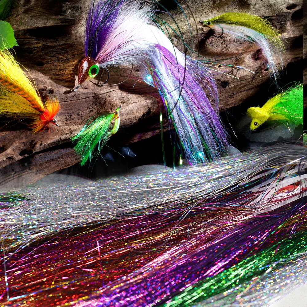 ICERIO Soft Holographic Flat Krystal Flash Tinsel Flashabou Fly Tying Material Pike Trout Streamers Jig Fishing Hook Lure