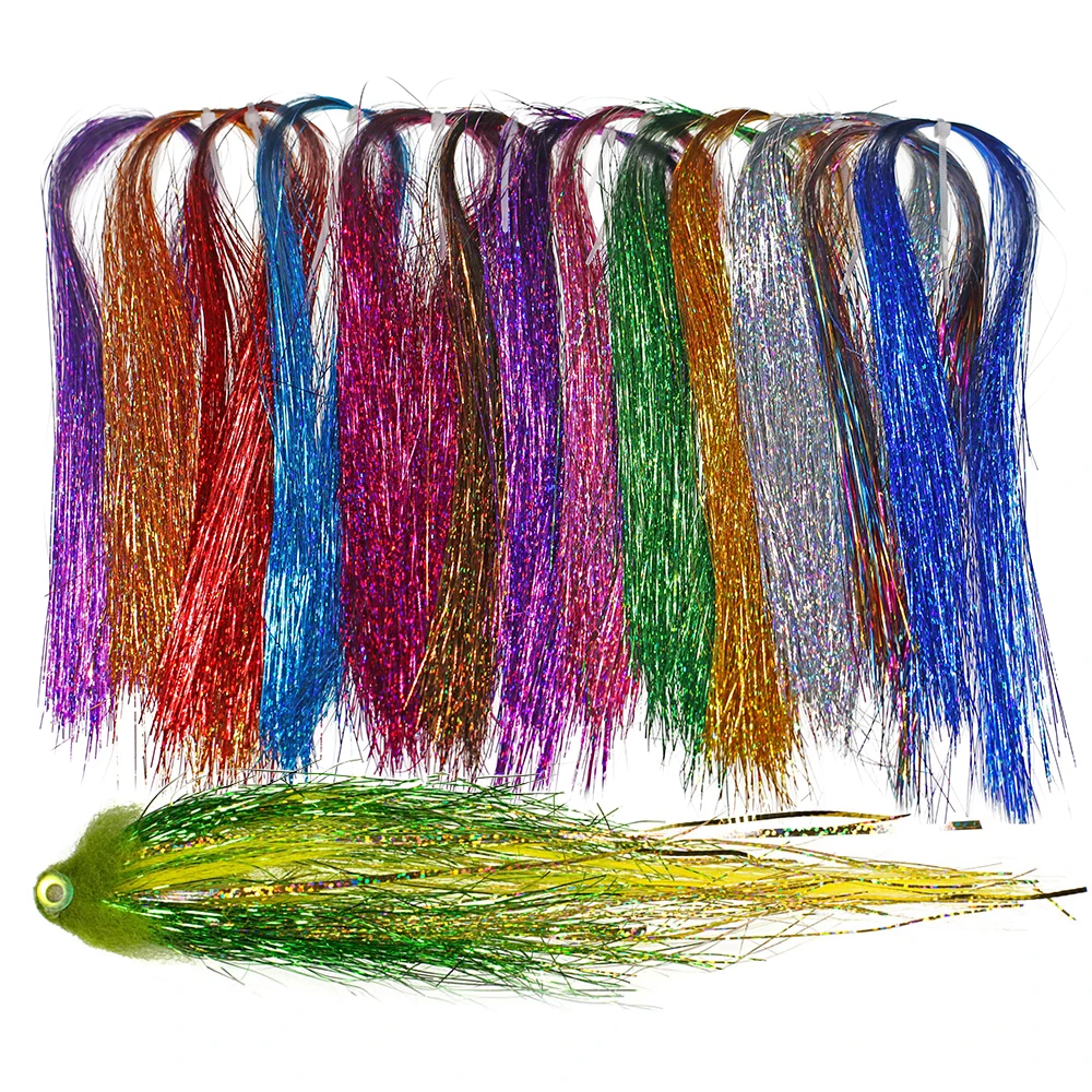 ICERIO Soft Holographic Flat Krystal Flash Tinsel Flashabou Fly Tying Material Pike Trout Streamers Jig Fishing Hook Lure