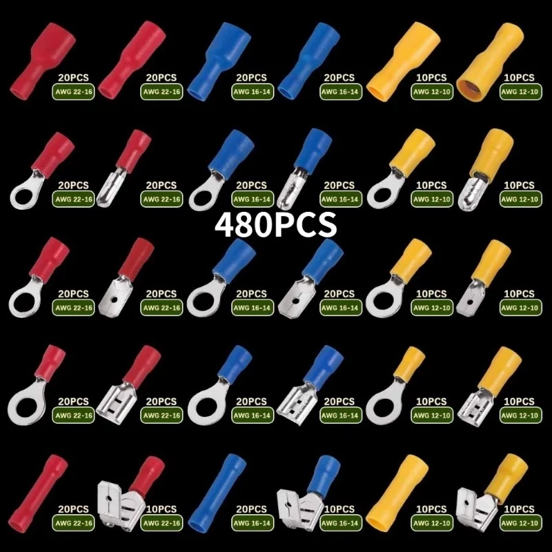 Insulated Cable Connector Electrical Wire Crimp Spade Butt Ring Fork Set Ring Electric Crimp lugs Rolled Terminals Assorted Kit