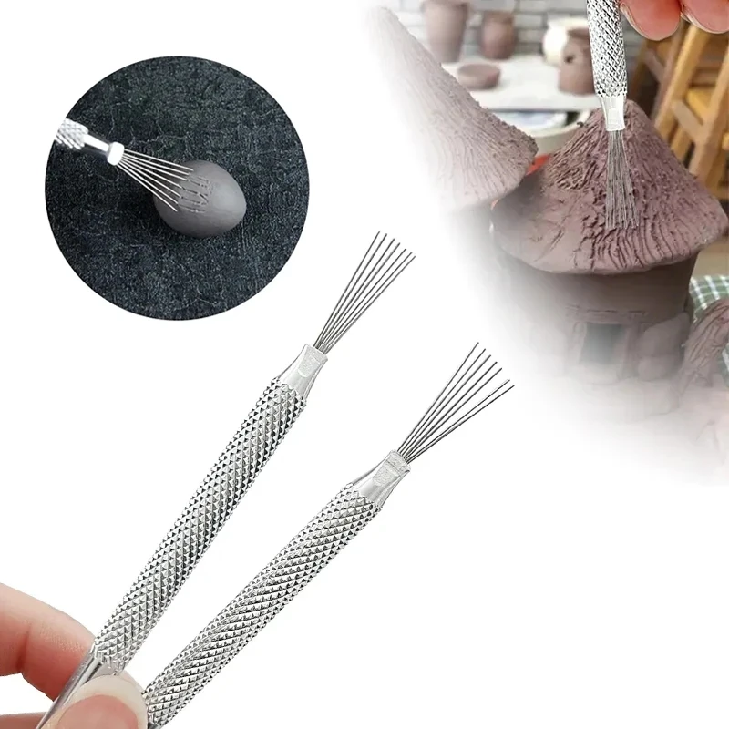 7 Pin Feather Wire Texture Ceramics Tools Polymer Clay Sculpting Modeling Tool DIY Pottery Brush Pottery Tools Cake Accessories