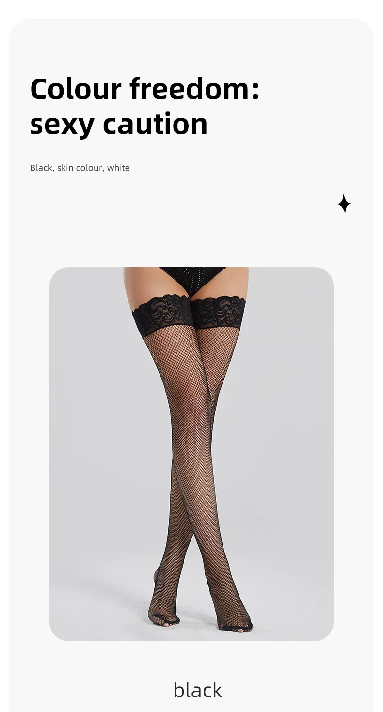 Sexy Fishnet Stockings Woman Socks Fashion Over the Knee High Socks Kawaii Long Socks Lace Top Silicon Strap Anti-skid Back Line