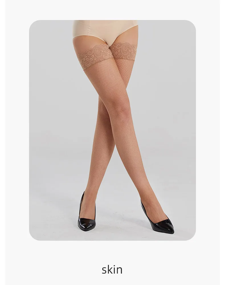 Sexy Fishnet Stockings Woman Socks Fashion Over the Knee High Socks Kawaii Long Socks Lace Top Silicon Strap Anti-skid Back Line