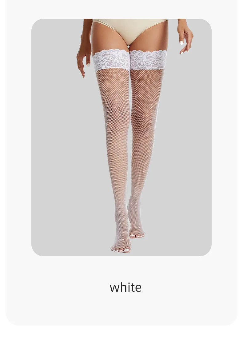 Sexy Fishnet Stockings Woman Socks Fashion Over the Knee High Socks Kawaii Long Socks Lace Top Silicon Strap Anti-skid Back Line