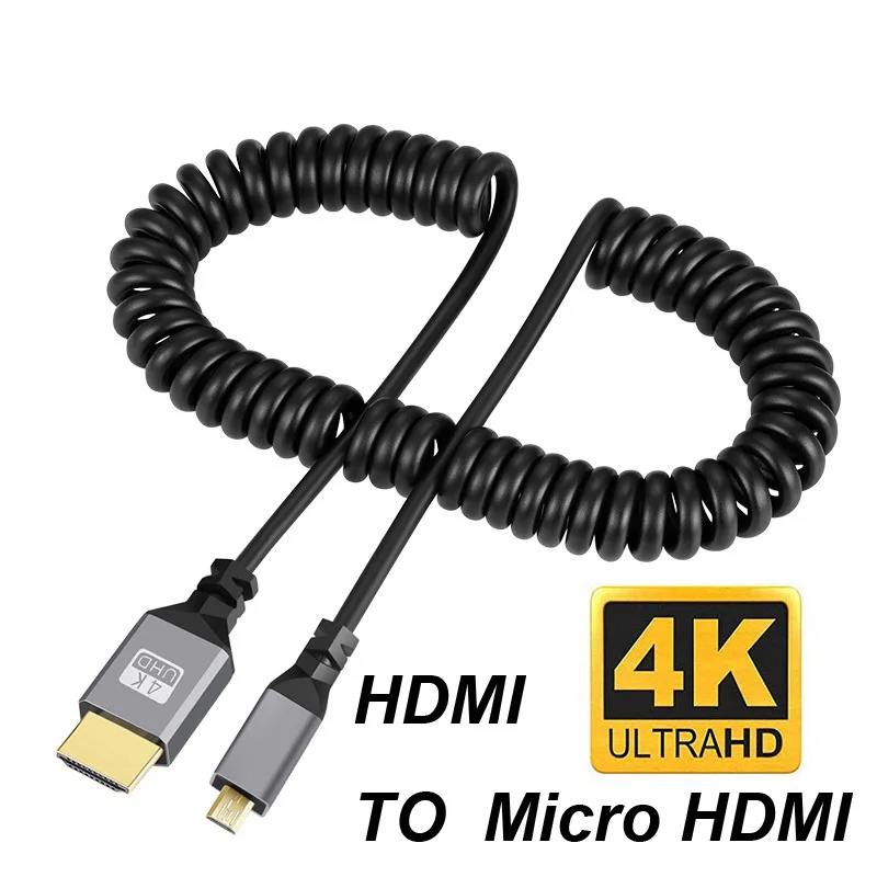 4K@60HZ 0.5-2.4M Compatible HDMI TO HDMI/MINI HDMI/ Micro HDMI/Coiled Extension Flexible Spiral Cable Male to Male Plug Cable