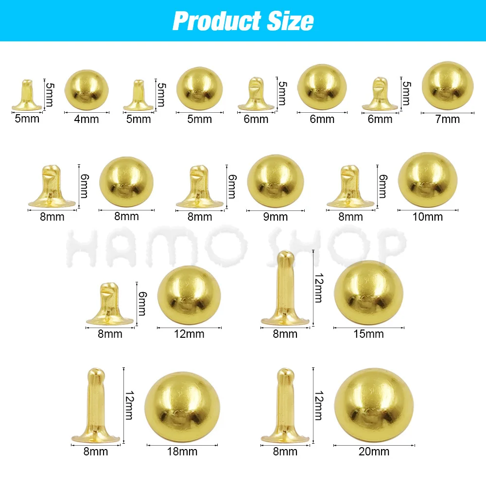 Metal Dome Cap Rivets Studs Round Rivet for Leather Craft Bag Belt Clothing Garment Shoes Collar Parts Accessories