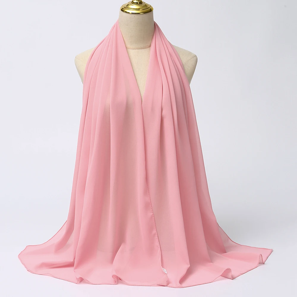 Muslim Chiffon Hijabs For Woman Long Solid Color Head Wrap For Women Shawls Scarves Ladies Muslim Veil Hijab