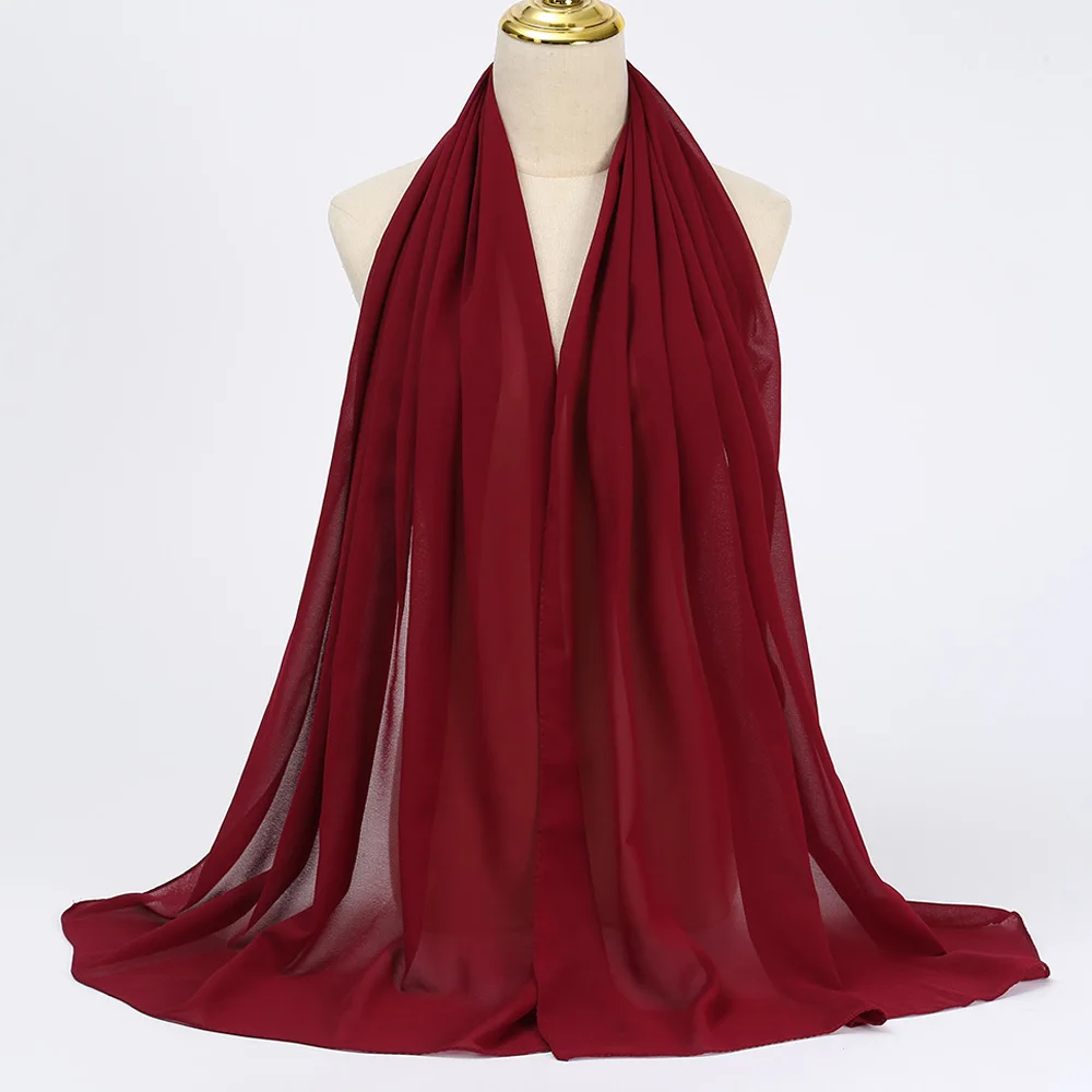 Muslim Chiffon Hijabs For Woman Long Solid Color Head Wrap For Women Shawls Scarves Ladies Muslim Veil Hijab