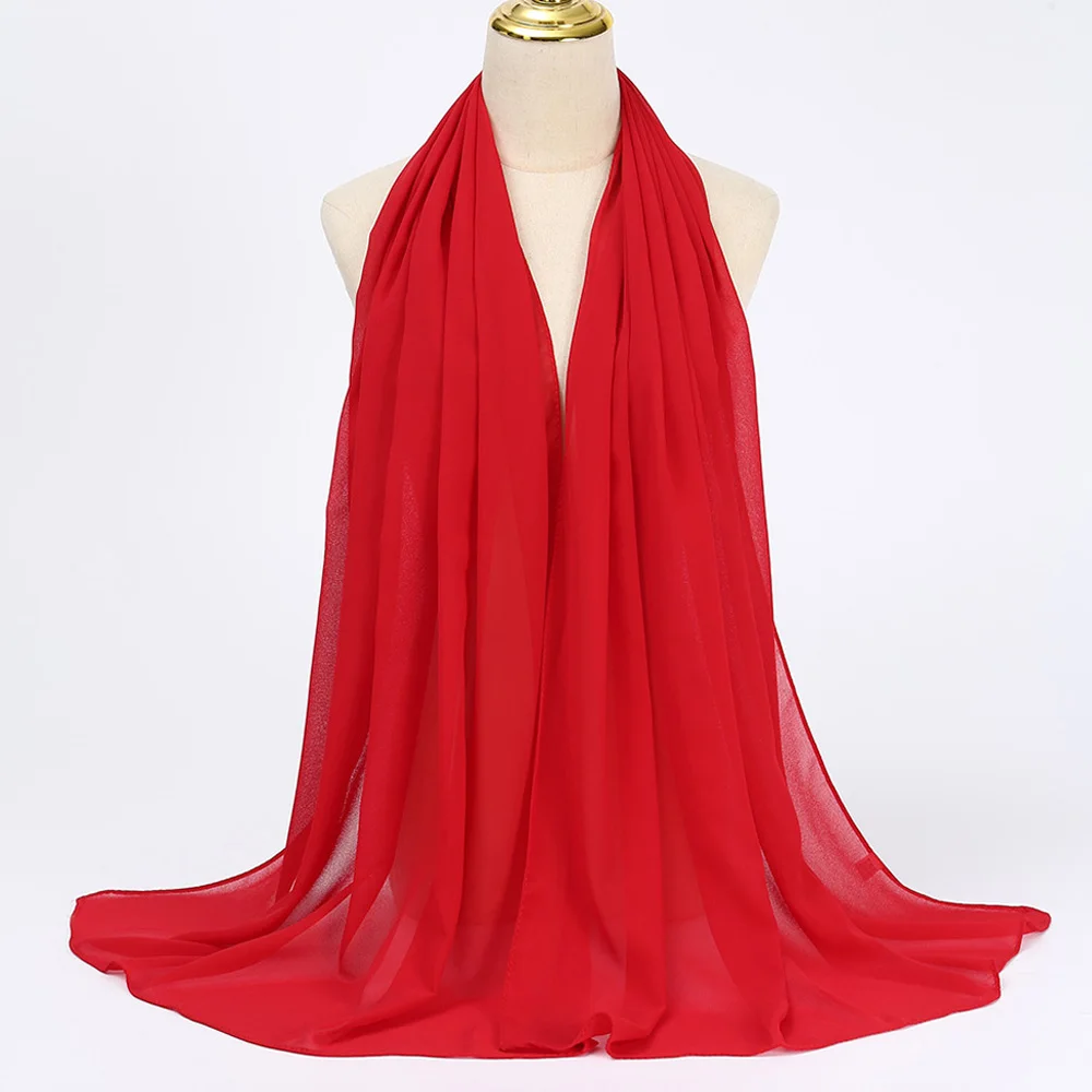 Muslim Chiffon Hijabs For Woman Long Solid Color Head Wrap For Women Shawls Scarves Ladies Muslim Veil Hijab