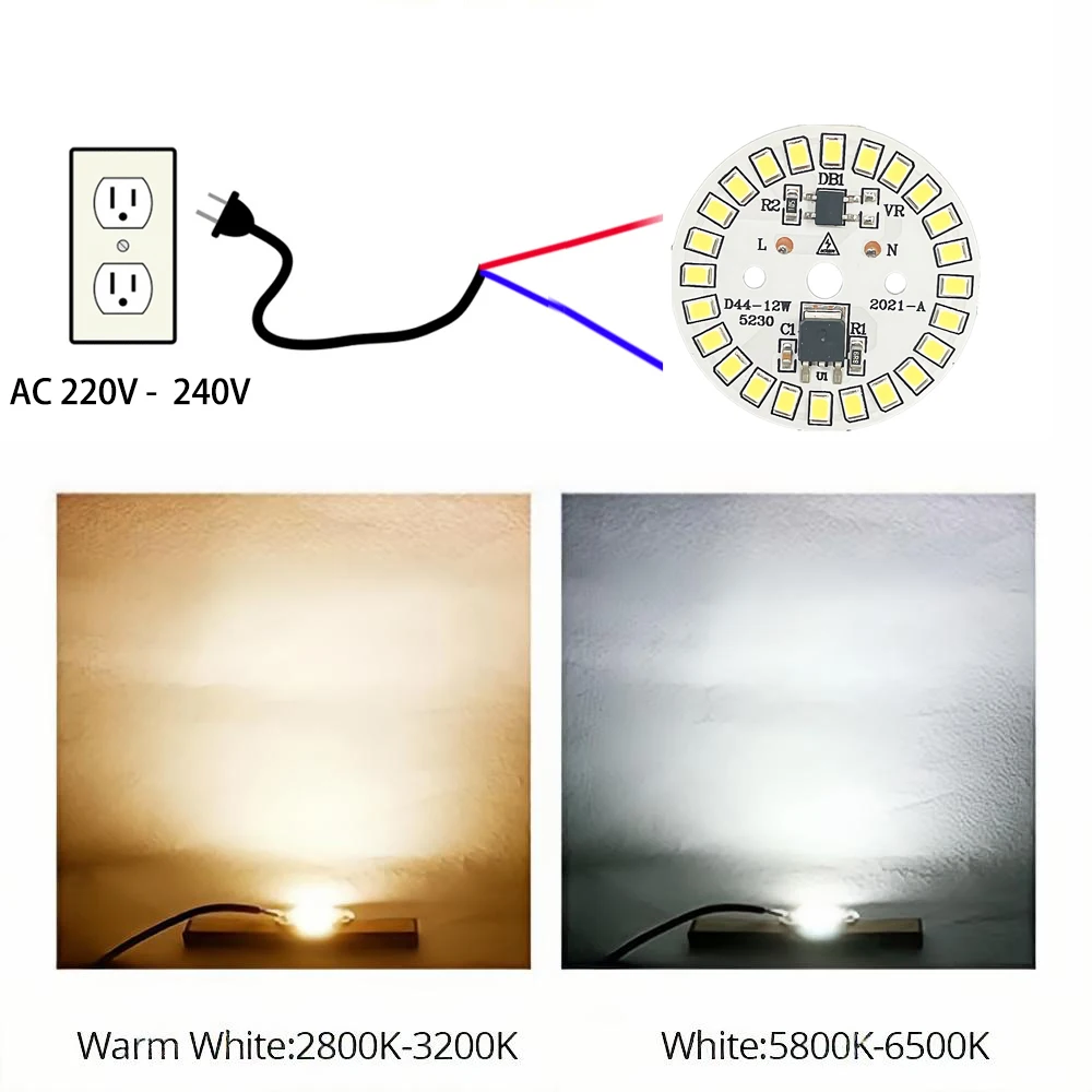 LED Chip for Lamp Bulb 3W 5W 7W 9W 12W SMD 2835 Round Light Beads AC 220V-240V Bulb Chip Lighting Spotlight 90 Lumen/W