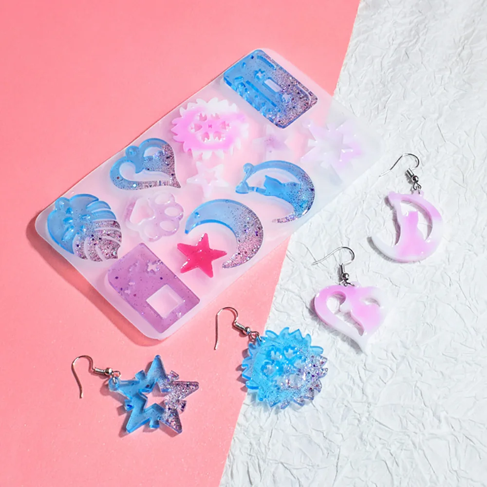 Earring Pendant Silicone Mold Epoxy Resin Jewelry Making Molds Heart Leaves Moon DIY Charms Pendant Mould Creative Jewelry Craft