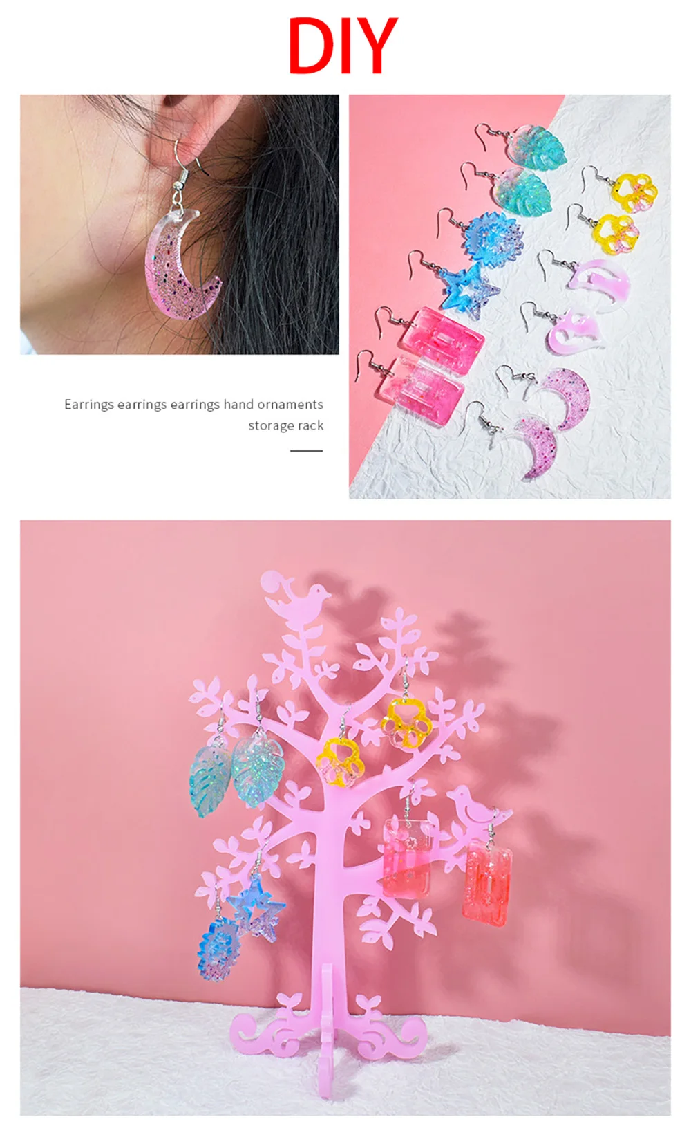 Earring Pendant Silicone Mold Epoxy Resin Jewelry Making Molds Heart Leaves Moon DIY Charms Pendant Mould Creative Jewelry Craft
