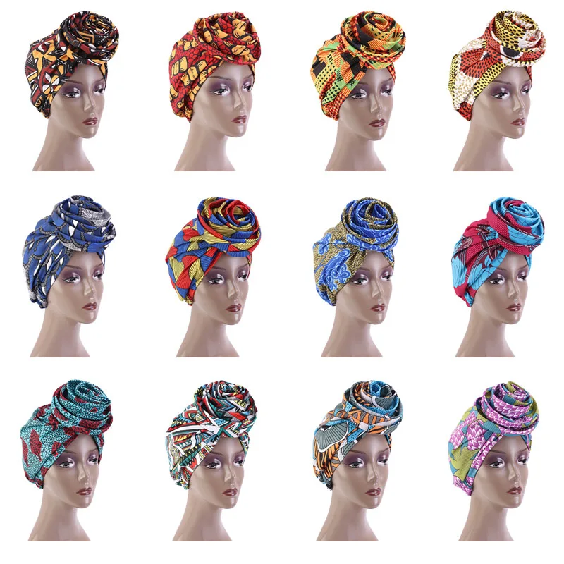 African Print Stretch Bandana Head Wrap Long Scarf Satin Floral Ankara Dashiki Women Party Turban Headwear Cap Hair Accessories