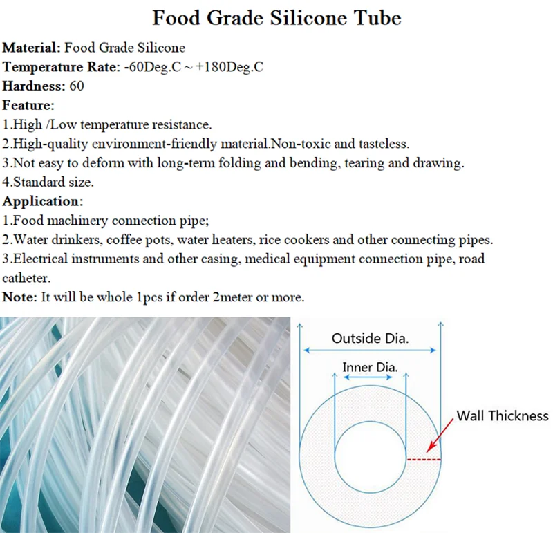 1~10m Food Grade Silicone Rubber Hose Transparent Diameter 0.5 1 2 3 4 5 6 7 8 9 10 12 14 16mm O.D Flexible Nontoxic Water Tube