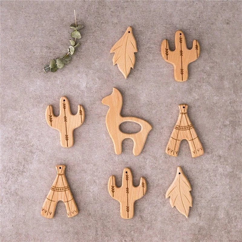 1pc Baby Teether Wooden Animal Pacifier Pendant BPA Free Beech Koala Rodent Baby Gym Accessories Teeth Pendant Children'S Goods