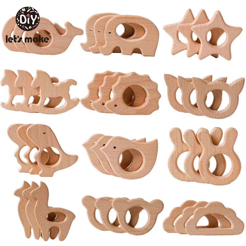 1pc Baby Teether Wooden Animal Pacifier Pendant BPA Free Beech Koala Rodent Baby Gym Accessories Teeth Pendant Children'S Goods