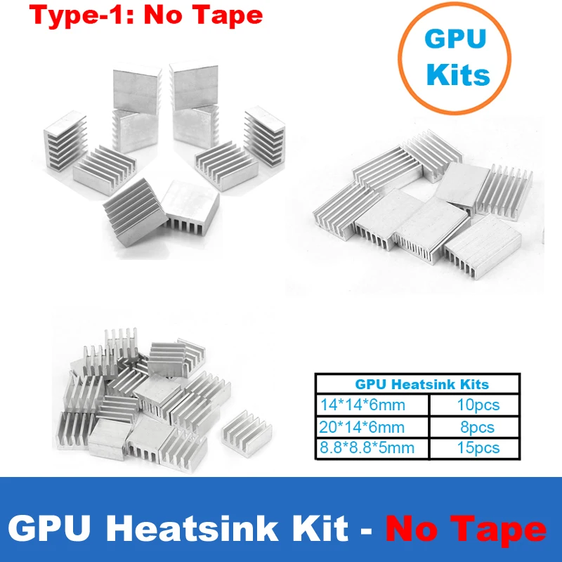 Graphics Card Cooler Heat Sink Kit, 33pcs Radiator Aluminum Heat Sink W/ Thermal Adhesive Tape GPU, VGA Video Card Heating