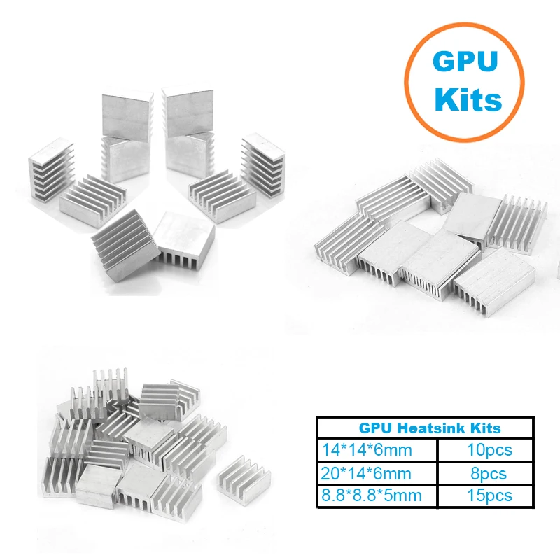 Graphics Card Cooler Heat Sink Kit, 33pcs Radiator Aluminum Heat Sink W/ Thermal Adhesive Tape GPU, VGA Video Card Heating