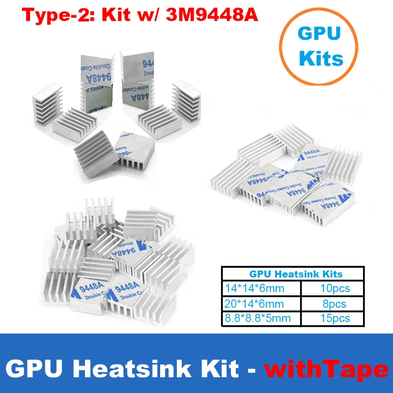 Graphics Card Cooler Heat Sink Kit, 33pcs Radiator Aluminum Heat Sink W/ Thermal Adhesive Tape GPU, VGA Video Card Heating