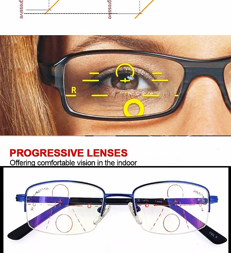 YIMARUILI MR-8 MR-7 Ultra Tough HD Aspherical Anti-Blue Light Photochromic Rimless Glasses Progressive Multifocal Lens 1 Pair