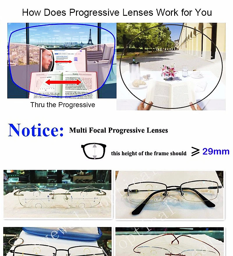 YIMARUILI MR-8 MR-7 Ultra Tough HD Aspherical Anti-Blue Light Photochromic Rimless Glasses Progressive Multifocal Lens 1 Pair