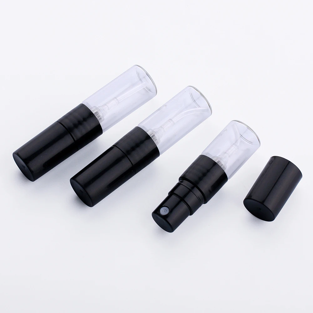 100 Pcs/Lot 1ml 2ml Mini Perfume Bottle Black Spray Refillable Empty Bottles Cosmetic Containers Portable Perfume Atomizer