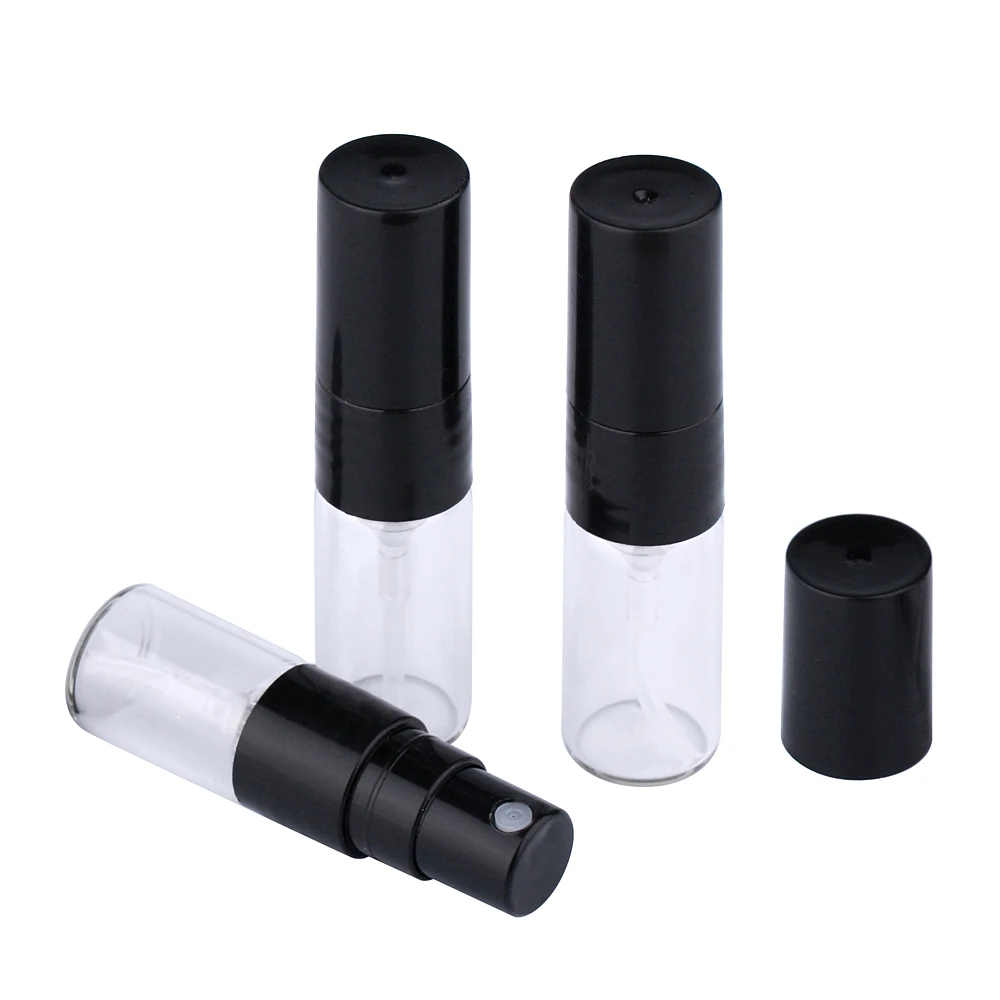 100 Pcs/Lot 1ml 2ml Mini Perfume Bottle Black Spray Refillable Empty Bottles Cosmetic Containers Portable Perfume Atomizer