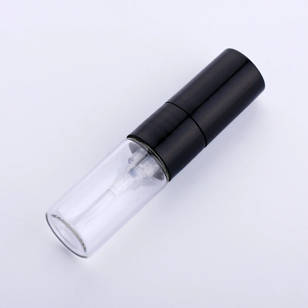 100 Pcs/Lot 1ml 2ml Mini Perfume Bottle Black Spray Refillable Empty Bottles Cosmetic Containers Portable Perfume Atomizer