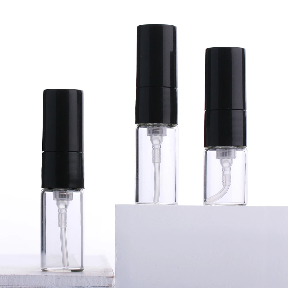 100 Pcs/Lot 1ml 2ml Mini Perfume Bottle Black Spray Refillable Empty Bottles Cosmetic Containers Portable Perfume Atomizer