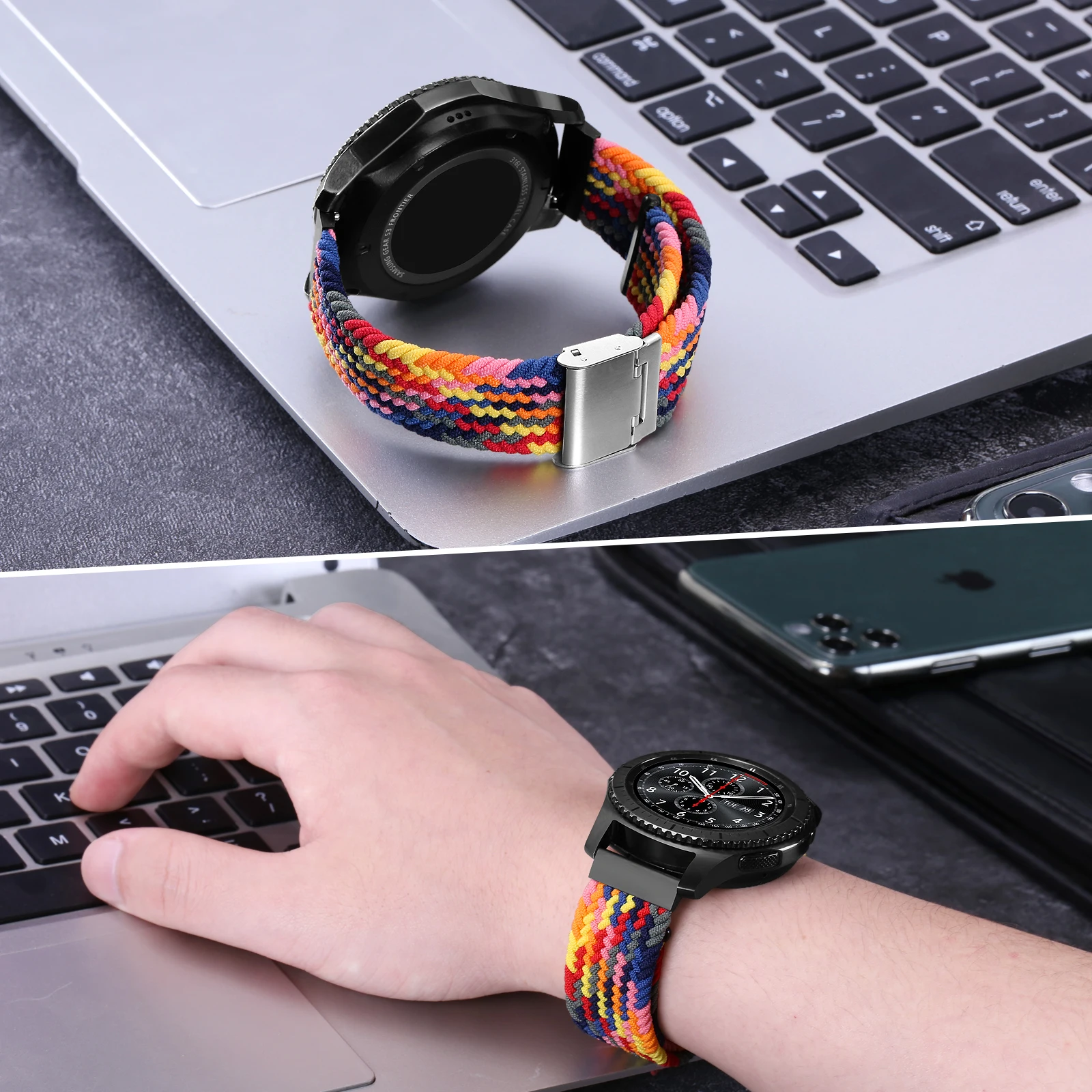 20mm 22mm Nylon Loop Strap for Samsung Galaxy Watch 7 6 5 4 40/44mm Adjustable Elastic Strap for Huawei GT5 GT4 3/4Pro Wristband