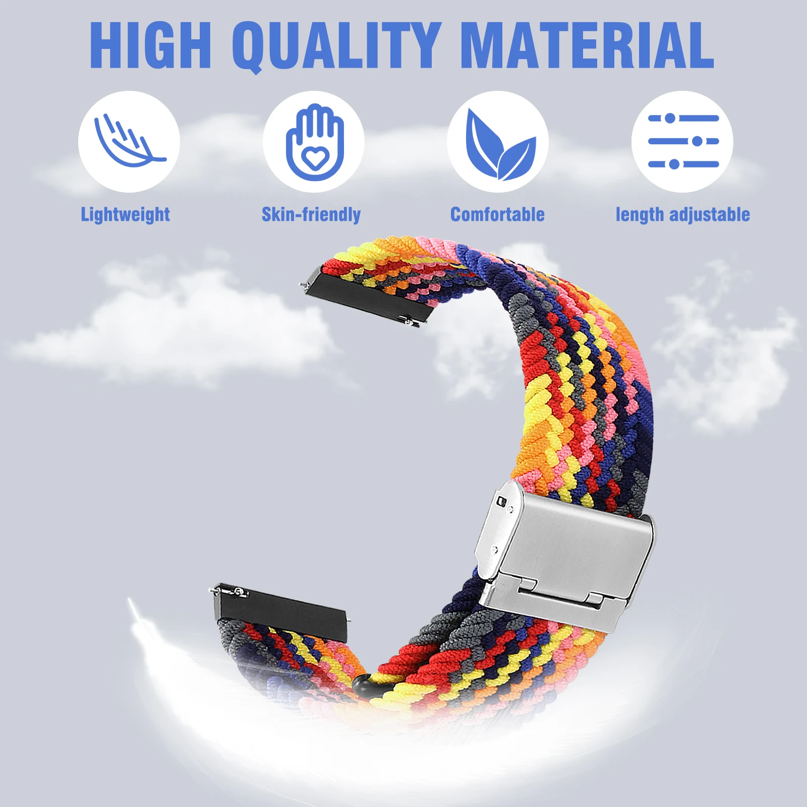 20mm 22mm Nylon Loop Strap for Samsung Galaxy Watch 7 6 5 4 40/44mm Adjustable Elastic Strap for Huawei GT5 GT4 3/4Pro Wristband