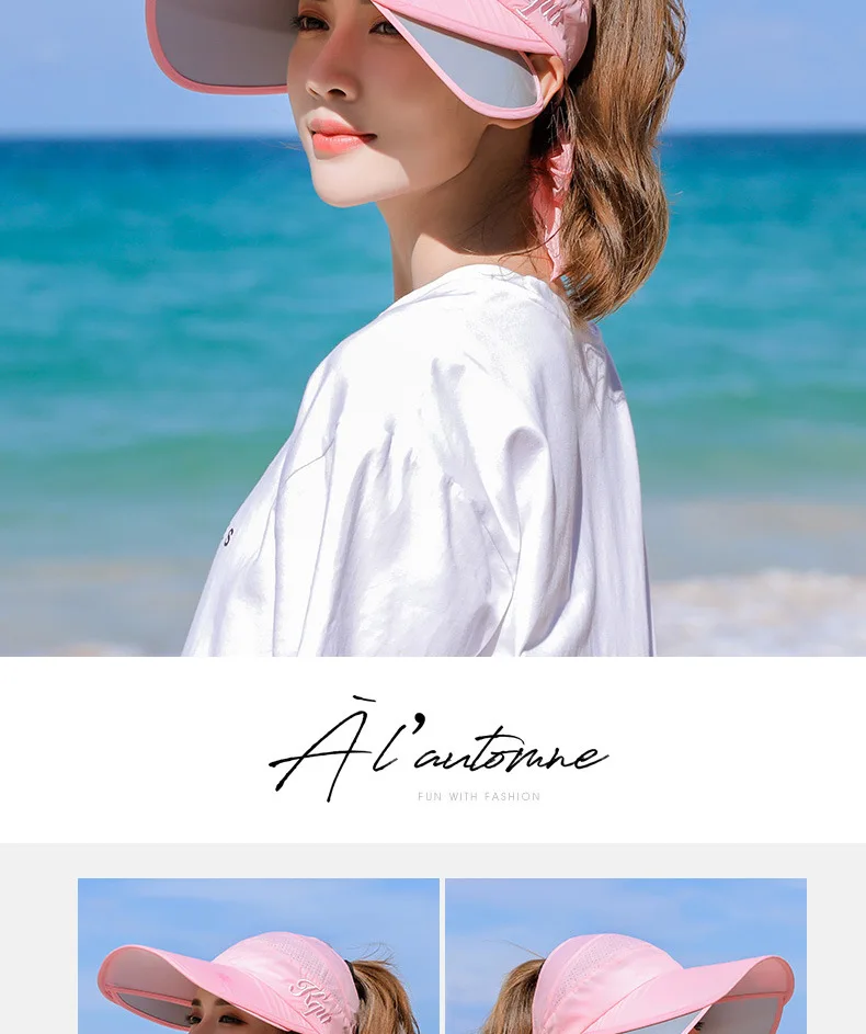 Women's Sun Hat Cycling Breathable Visor Caps Female Scalable Brim Empty Top Baseball Cap Wide Brim Cap UV Protection Beach Hats