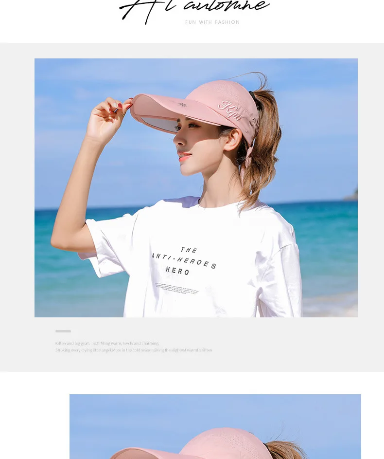 Women's Sun Hat Cycling Breathable Visor Caps Female Scalable Brim Empty Top Baseball Cap Wide Brim Cap UV Protection Beach Hats