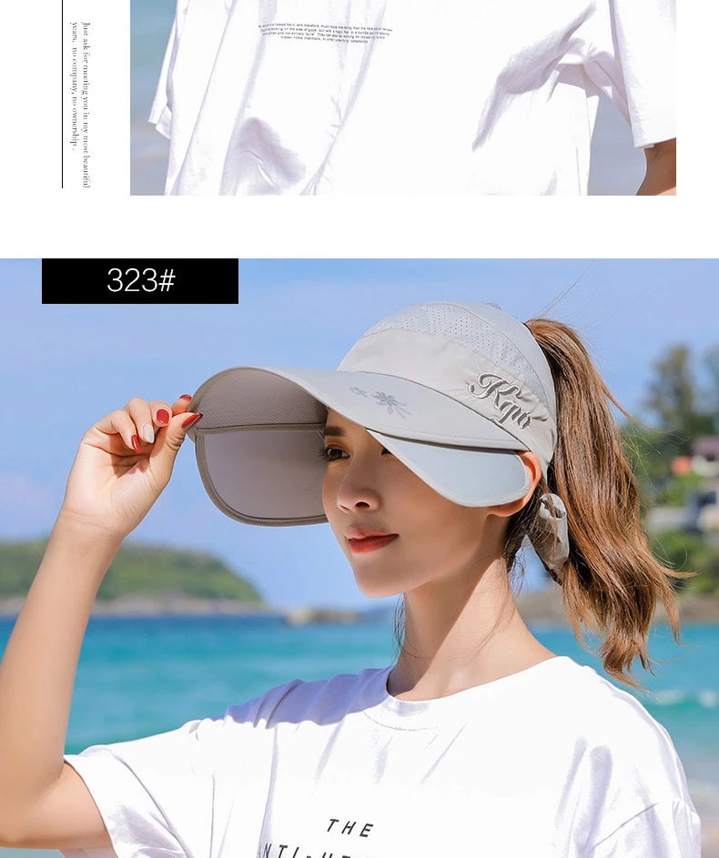 Women's Sun Hat Cycling Breathable Visor Caps Female Scalable Brim Empty Top Baseball Cap Wide Brim Cap UV Protection Beach Hats