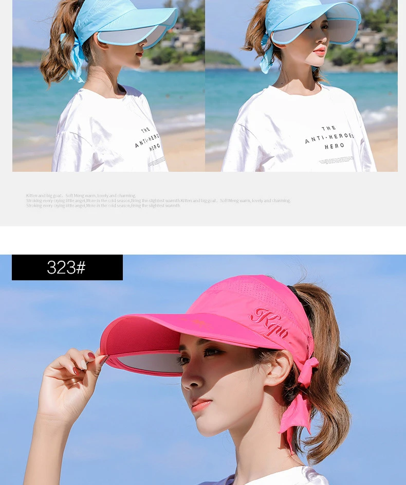 Women's Sun Hat Cycling Breathable Visor Caps Female Scalable Brim Empty Top Baseball Cap Wide Brim Cap UV Protection Beach Hats