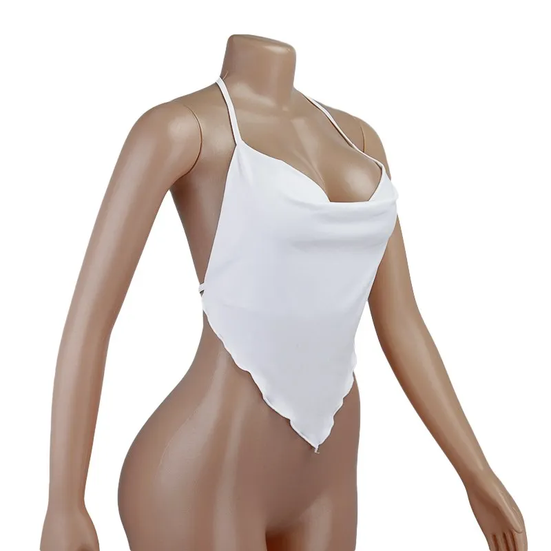 Pink Sleeveless Sexy Crop Tops Women Backless Lacing Camis Wireless Bralette Tanks Spaghetti Strap Halter Cropped Top Camisole