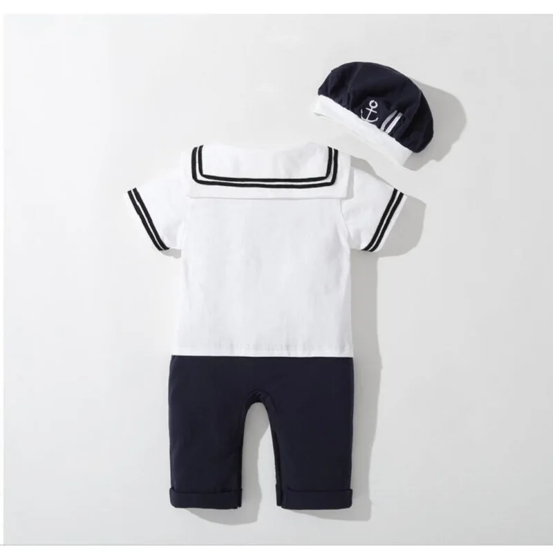 Baby Boy Clothes Girl Navy Romper Summer Newborn Kids Sailor Jumpsuit Hat 2Pcs Sets Body Short Sleeve Anchor Printed Suit
