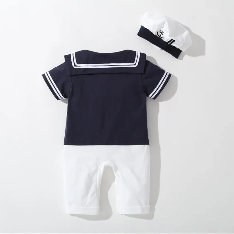 Baby Boy Clothes Girl Navy Romper Summer Newborn Kids Sailor Jumpsuit Hat 2Pcs Sets Body Short Sleeve Anchor Printed Suit