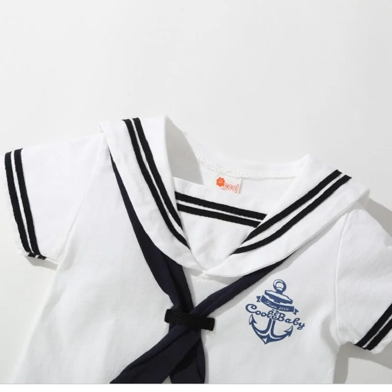 Baby Boy Clothes Girl Navy Romper Summer Newborn Kids Sailor Jumpsuit Hat 2Pcs Sets Body Short Sleeve Anchor Printed Suit