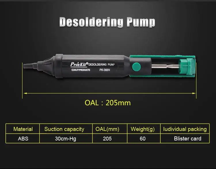 Original Pro'skit Proskit 8PK-366N-G Suction Cup Suction Gun Soldering Iron Pen Hand Tool Suction Pump Quick and Easy