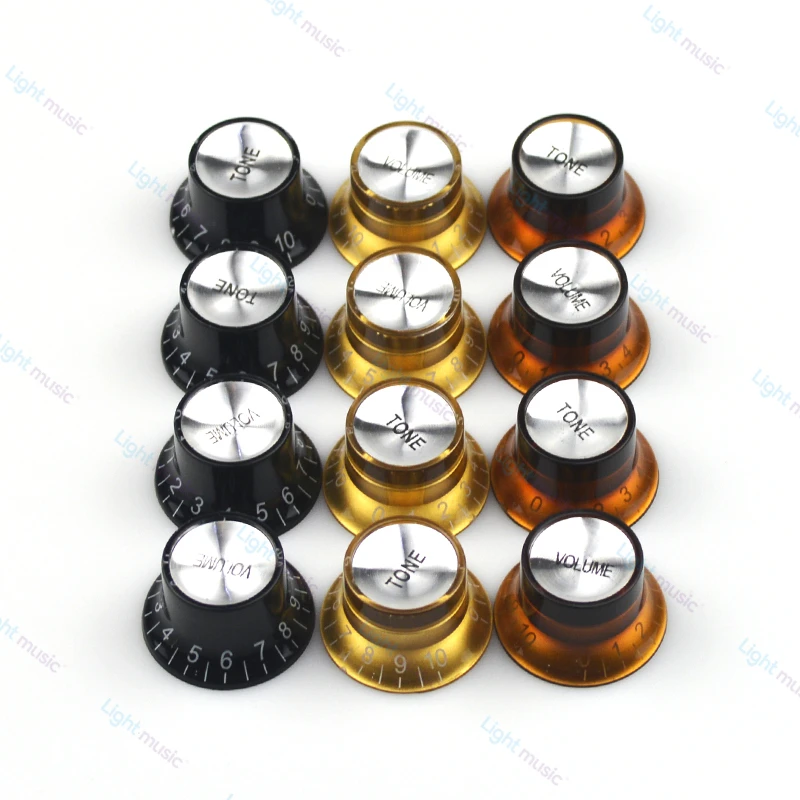 4pcs Guitar Top Hat Speed Control Knobs 2 Volumes & 2 Tones Silver Bell for LP SG Guitar