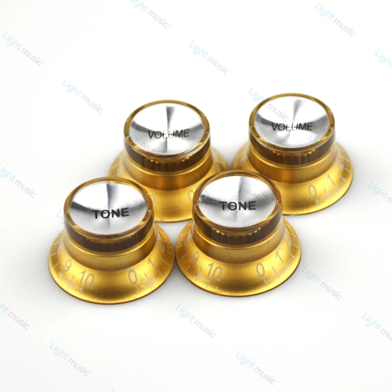 4pcs Guitar Top Hat Speed Control Knobs 2 Volumes & 2 Tones Silver Bell for LP SG Guitar