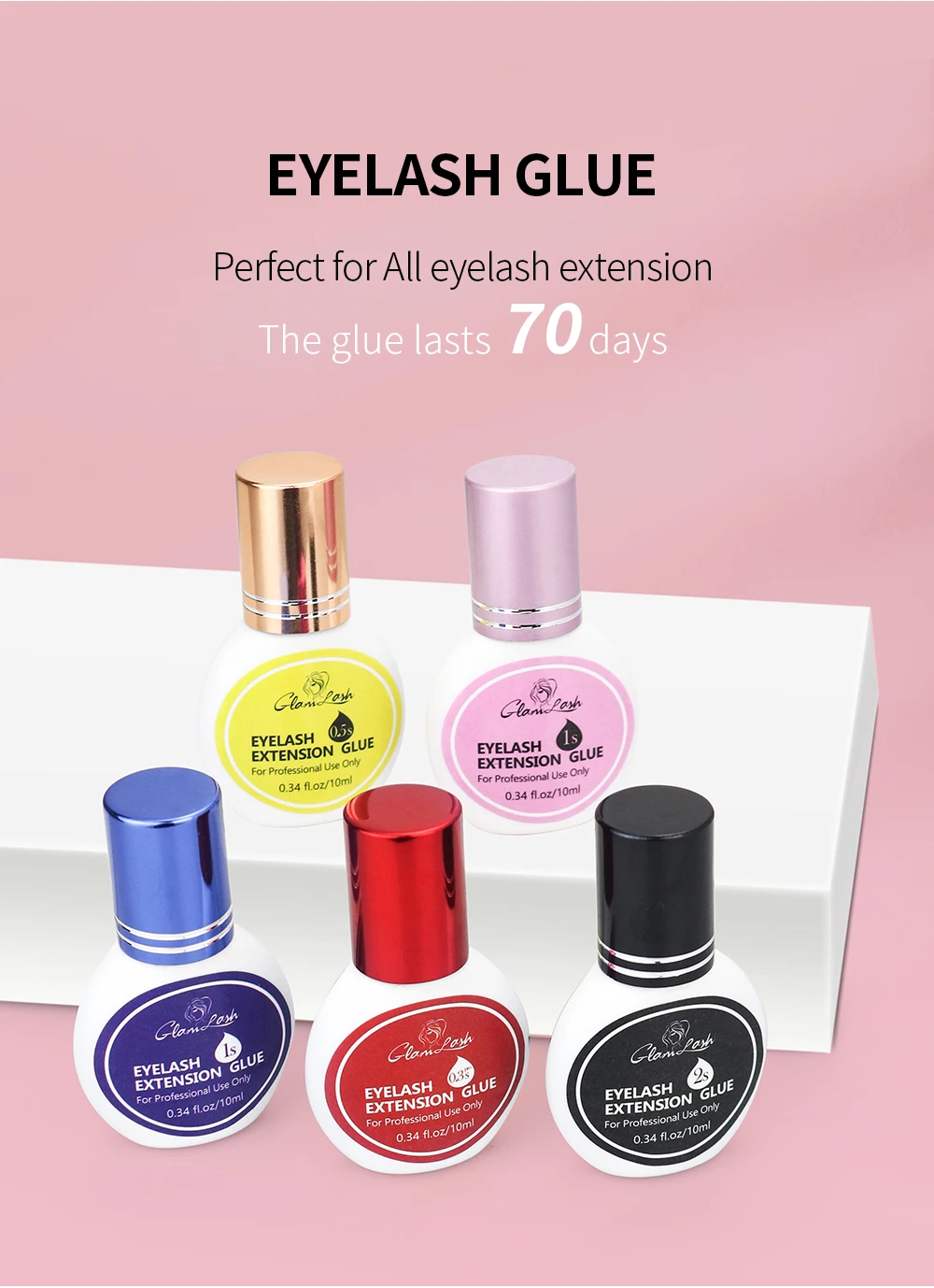 GLAMLASH Eyelash Extension Glue Individual False Lashes Black Adhesive Kit for Professional Use 0.3-2 Sec Dry Time