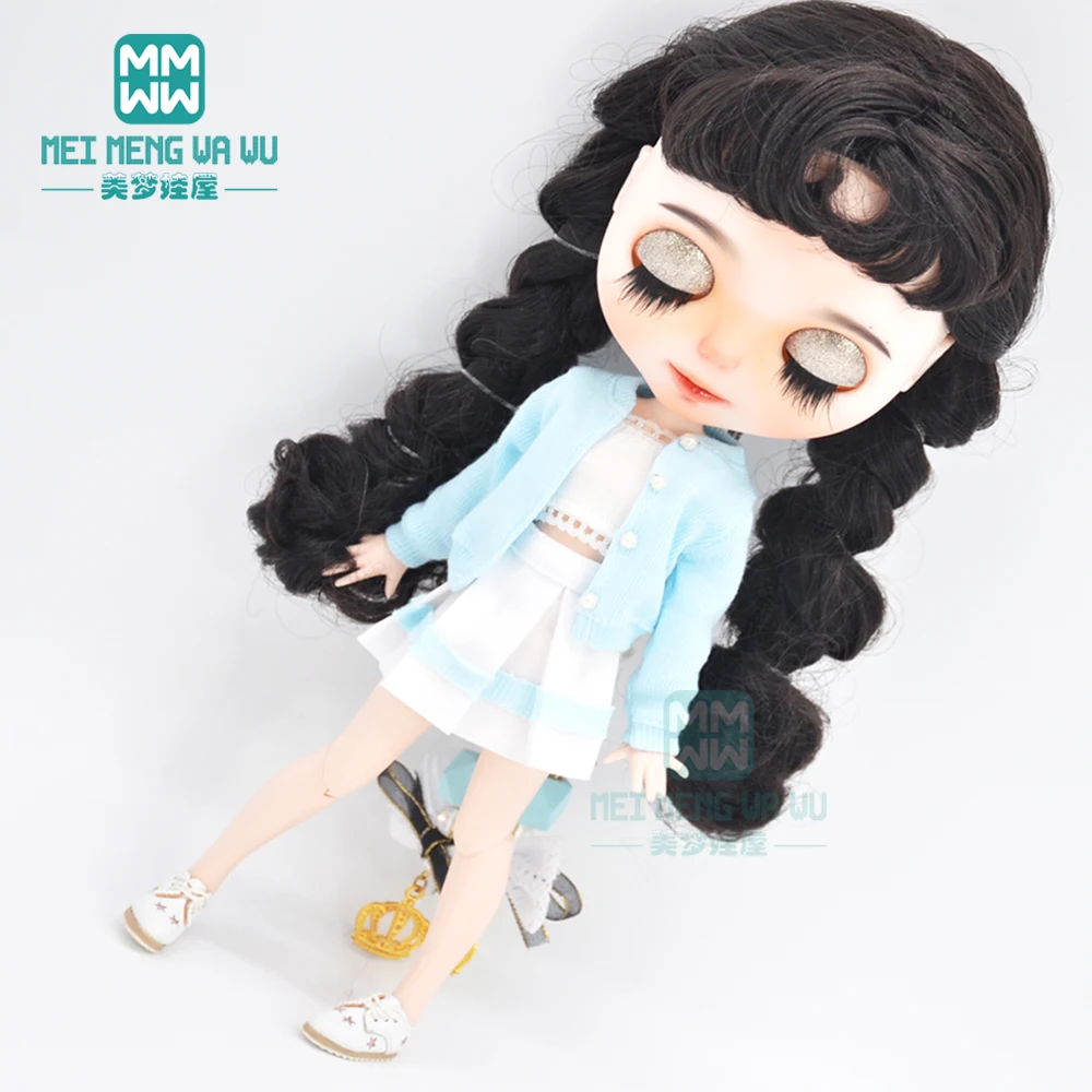 Blyth Doll Clothes Fashion Three-piece Purple Wool Cardigan for Toys Azone OB23 OB24 Doll Accessories