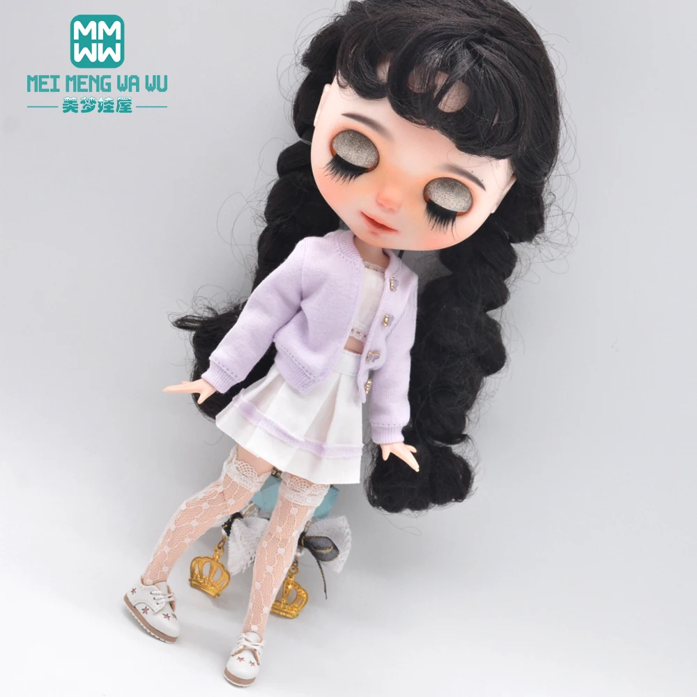 Blyth Doll Clothes Fashion Three-piece Purple Wool Cardigan for Toys Azone OB23 OB24 Doll Accessories