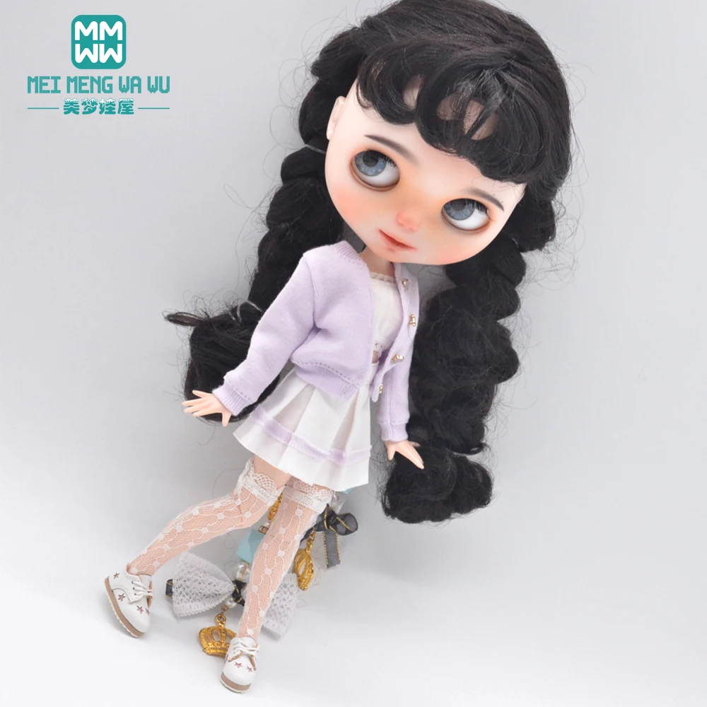 Blyth Doll Clothes Fashion Three-piece Purple Wool Cardigan for Toys Azone OB23 OB24 Doll Accessories