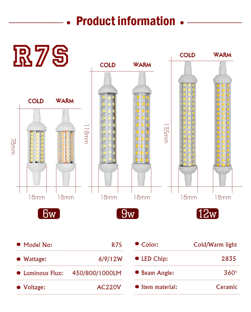 R7S LED 78mm 118mm 135mm Light Bulb 6w 9w 12w SMD 2835 Lampada Led Lamp 220V-240V Corn Light Energy Saving Replace Halogen Light